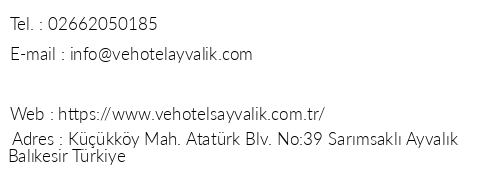 Ve Hotels Ayvalk Eitim Ve Dinlenme Tesisleri telefon numaralar, faks, e-mail, posta adresi ve iletiim bilgileri